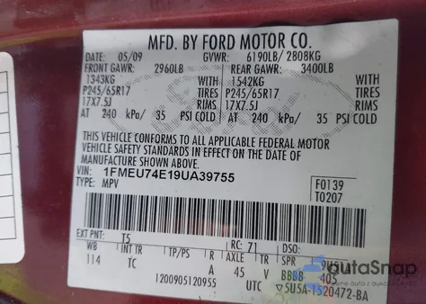 2009 Ford Explorer Eddie Bauer из США, поврежденный, VIN 1FMEU74E19UA39755